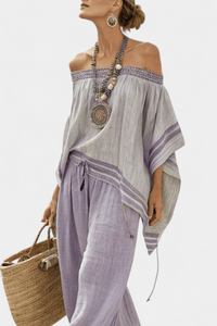 Lauren | Pantaloni da Donna a Righe con Spalle Scoperte