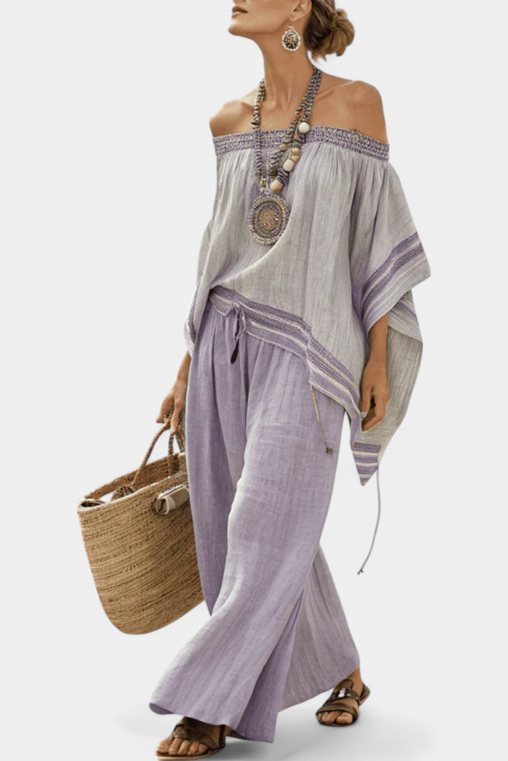 Lauren | Pantaloni da Donna a Righe con Spalle Scoperte