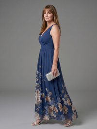 Clarissa | Abito Midi con Motivo Floreale con Scollo a V Senza Maniche