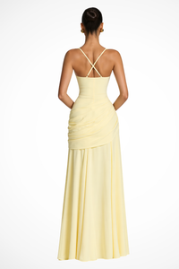 Lavinia | Abito Maxi con Scollo Quadrato Arricciato con Spacco