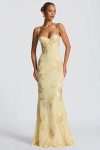 Anastasia | Abito Maxi con Motivo Floreale con Ricamo