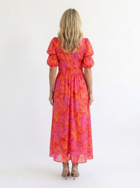Violet & Grace | Abito Midi con Motivo Floreale con Scollo a V con Maniche a Sbuffo