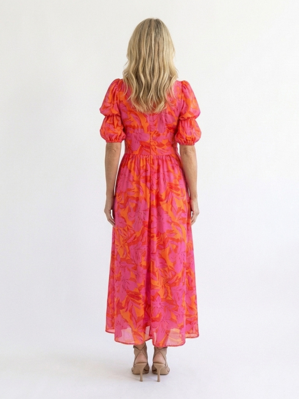Violet & Grace | Abito Midi con Motivo Floreale con Scollo a V con Maniche a Sbuffo