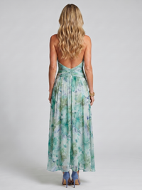 Portia | Abito Midi con Motivo Floreale con Collo Halter Plissettato