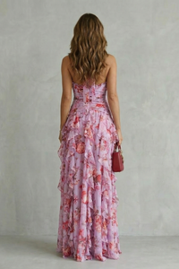 Abito Maxi con Motivo Floreale con Collo Halter