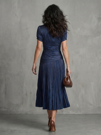 Theodora | Abito Midi a Righe Plissettato