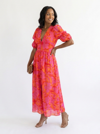 Violet & Grace | Abito Midi con Motivo Floreale con Scollo a V con Maniche a Sbuffo