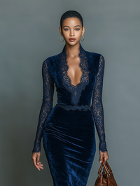 Adrienne | Abito Midi in Pizzo Blu con Scollo a V