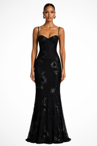 Anastasia | Abito Maxi con Motivo Floreale con Ricamo