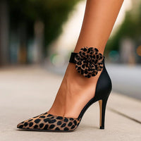 Floral | Scarpe con Tacco Bordeaux con Motivo Floreale con Motivo Leopardato