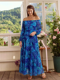 Violet & Grace | Abito Maxi con Motivo Floreale con Spalle Scoperte