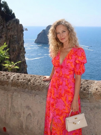 Violet & Grace | Abito Midi con Motivo Floreale con Scollo a V con Maniche a Sbuffo