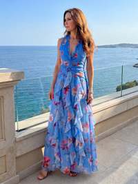 Nori | Abito Maxi con Motivo Floreale con Collo Halter Arricciato