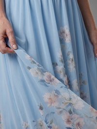 Clarissa | Abito Midi con Motivo Floreale con Scollo a V Senza Maniche