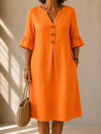 Mathilde | Abito Midi con Scollo a V con Bottoni