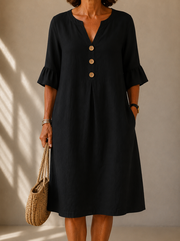 Isabelle | Abito Midi Nero con Bottoni