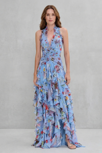 Abito Maxi con Motivo Floreale con Collo Halter