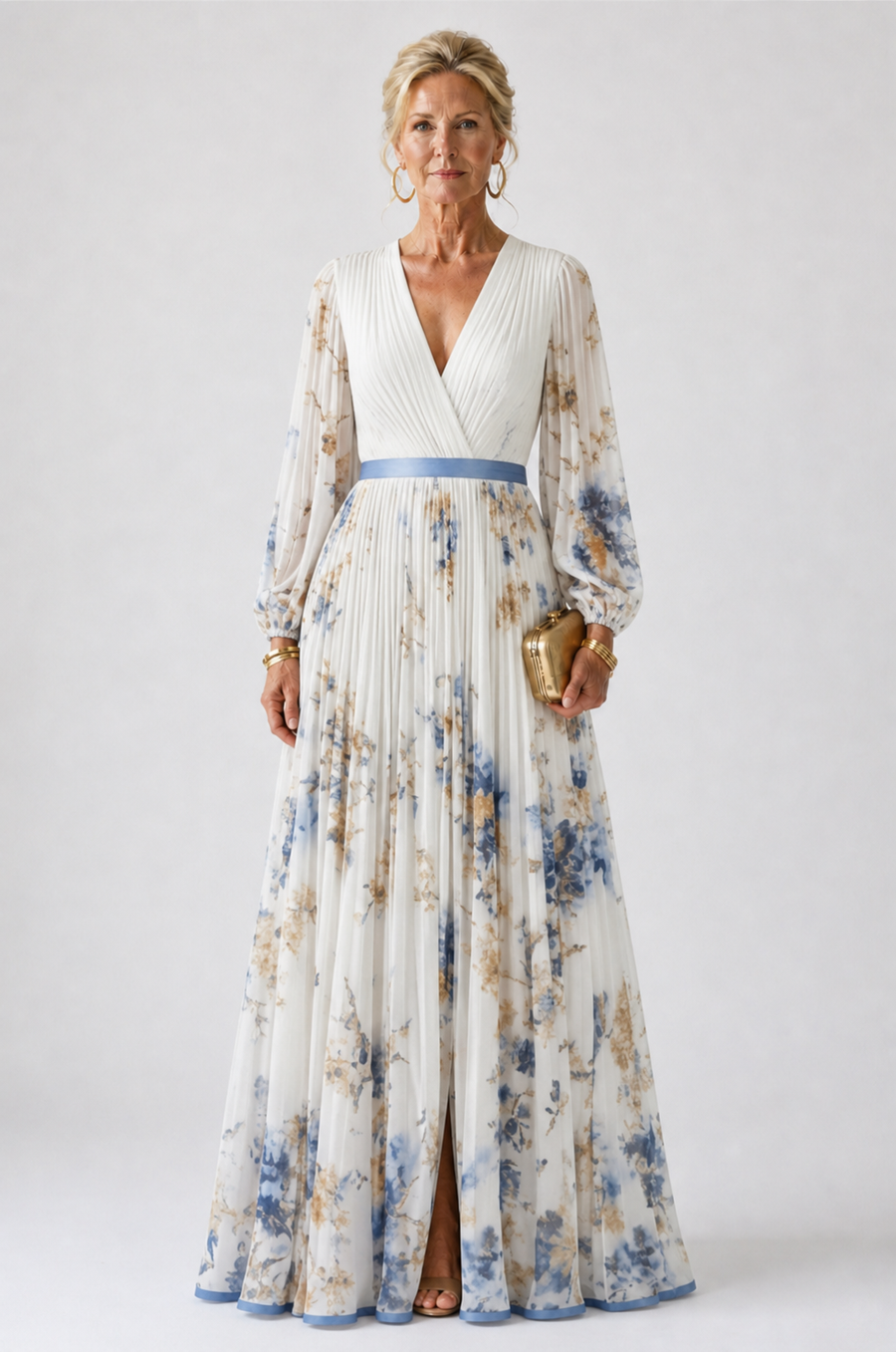 Violet & Grace | Abito Maxi con Motivo Floreale con Scollo a V a Maniche Lunghe
