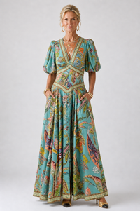 Violet & Grace | Abito Maxi con Scollo a V con Maniche a Sbuffo