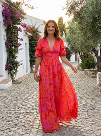 Olvera | Abito in Chiffon con Scollo a V con Spacco