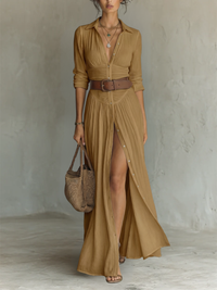 Constance | Abito Maxi a Maniche Lunghe con Colletto