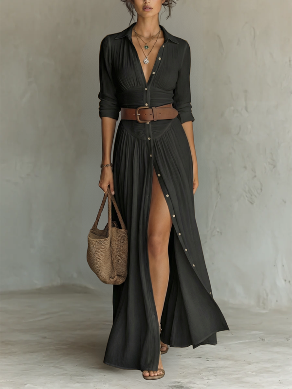 Constance | Abito Maxi a Maniche Lunghe con Colletto