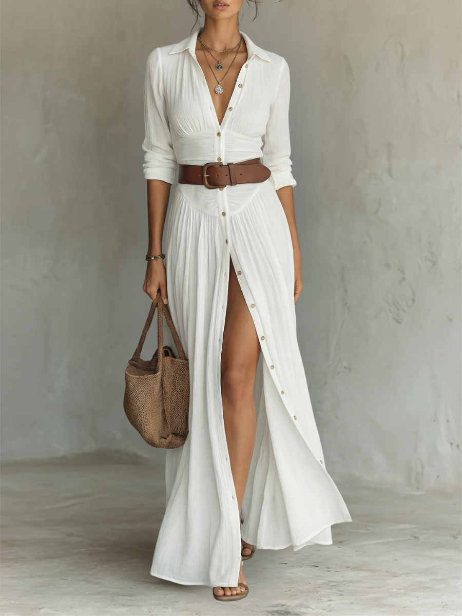 Constance | Abito Maxi a Maniche Lunghe con Colletto