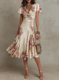 Margaret | Vintage Abito Midi in Raso con Motivo Floreale
