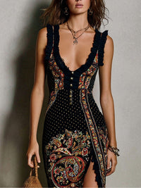 Boho Maxi Dress | Prodotto con Scollo a V con Spacco