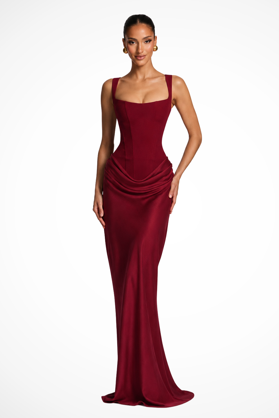 Rosalind | Abito Maxi con Scollo Quadrato Drappeggiato