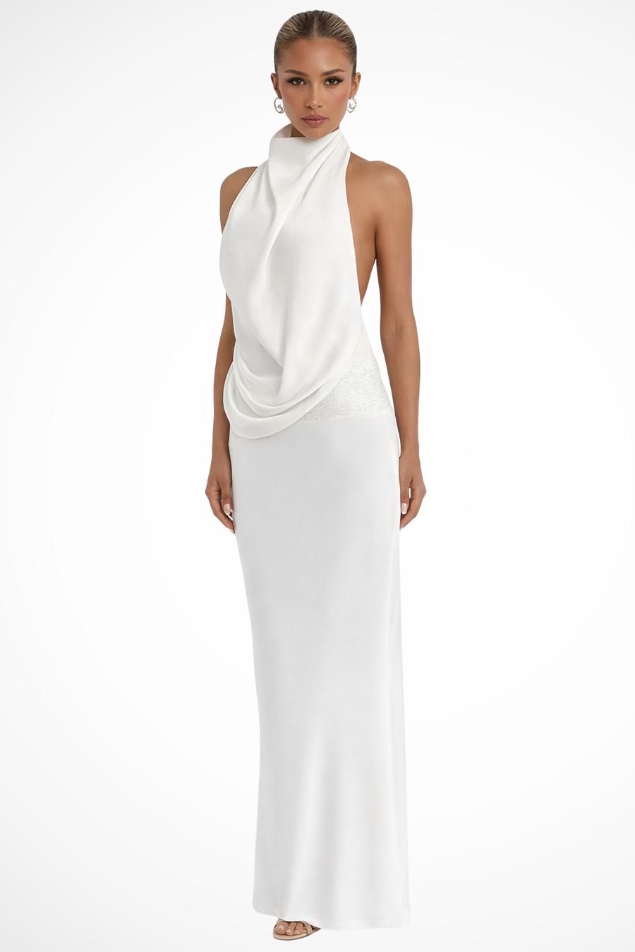 Ottilie | Abito Maxi in Raso con Collo Halter Drappeggiato