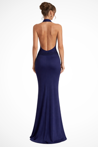 Ottilie | Abito Maxi in Raso con Collo Halter Drappeggiato
