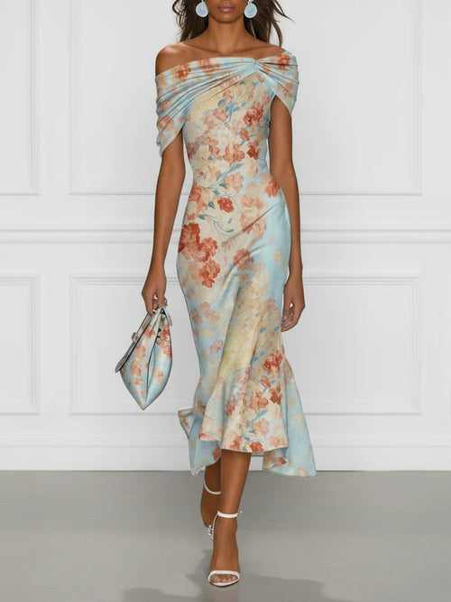 Vittoria | Abito Midi Blu con Motivo Floreale™