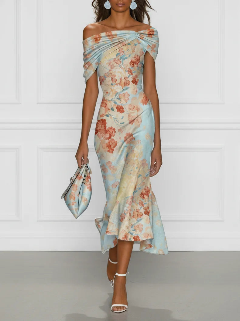 Vittoria | Abito Midi Blu con Motivo Floreale