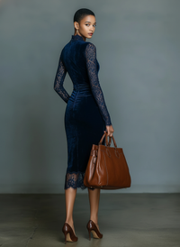 Adrienne | Abito Midi in Pizzo Blu con Scollo a V