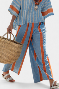 Celeste | Pantaloni da Donna in Lino a Righe