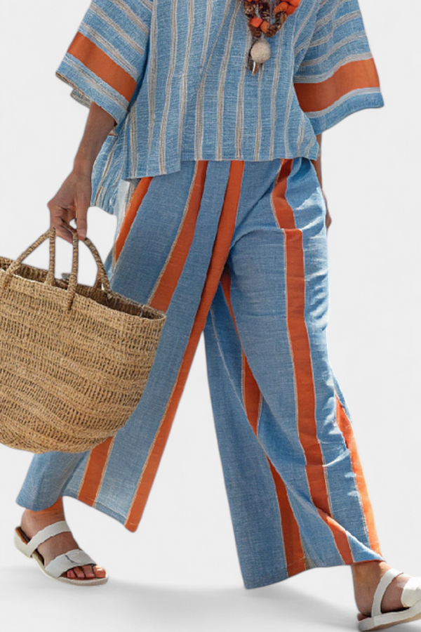 Celeste | Pantaloni da Donna in Lino a Righe