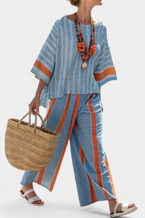 Celeste | Pantaloni da Donna in Lino a Righe™