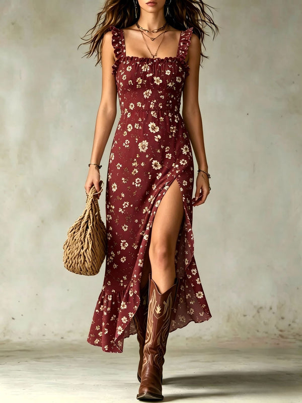 Maxi Floral Dress | Prodotto con Volant con Spacco