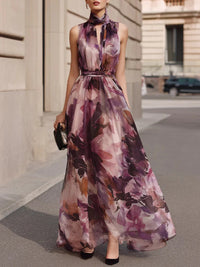 Sleeveless Maxi Floral Dress | Prodotto con Colletto con Cintura
