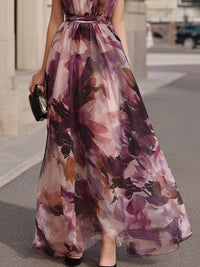Sleeveless Maxi Floral Dress | Prodotto con Colletto con Cintura