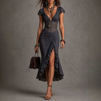 Corset Midi Dress | Prodotto in Pizzo Arricciato con Spacco