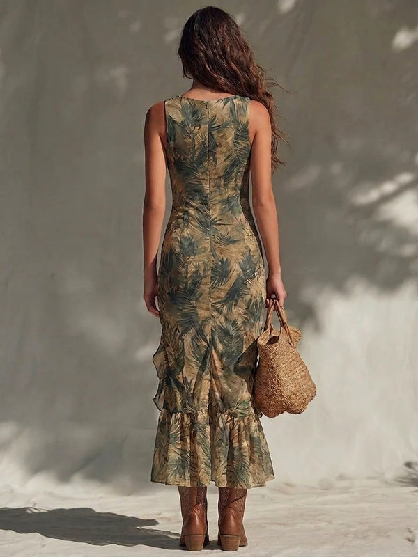 Tropical Maxi Dress | Prodotto con Volant con Spacco