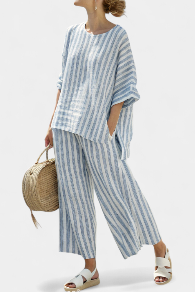 Talia | Prodotto in Lino Blu a Righe