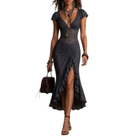 Corset Midi Dress | Prodotto in Pizzo Arricciato con Spacco