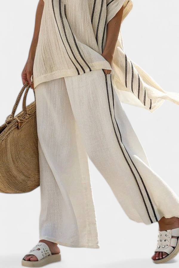 Marina | Pantaloni da Donna Avorio a Righe