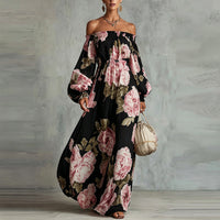 Payton | Abito Maxi con Motivo Floreale con Spalle Scoperte a Maniche Lunghe
