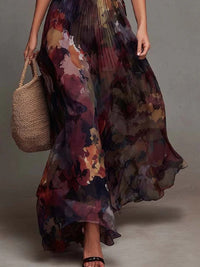 Maxi Pleated Dress | Prodotto con Motivo Floreale con Scollo a V