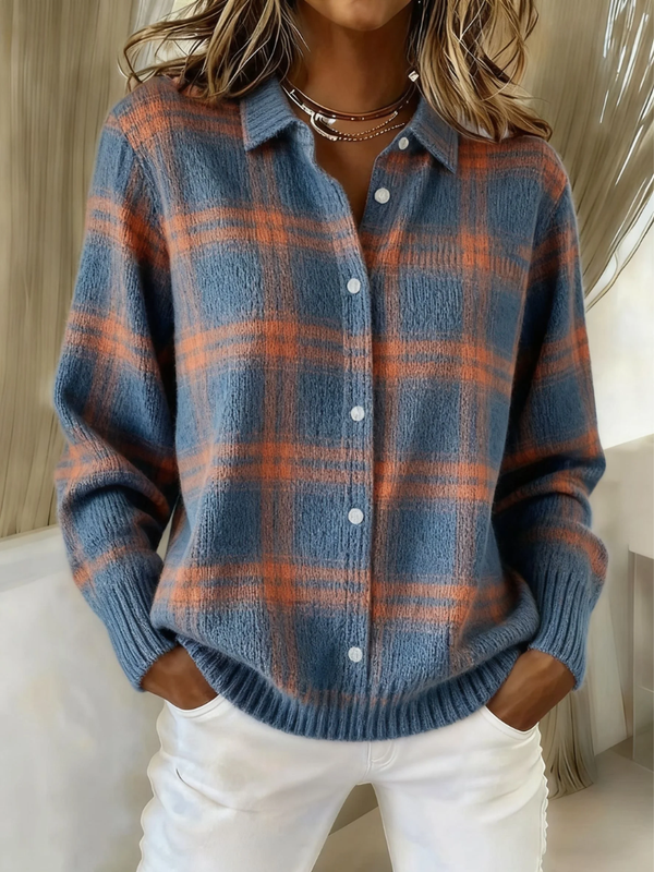Zafira | Cardigan Blu a Quadri