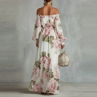 Payton | Abito Maxi con Motivo Floreale con Spalle Scoperte a Maniche Lunghe